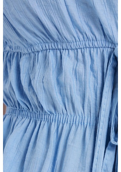 Tudors Kadın Standart Fit Normal Kesim V Yaka Beli Büzgülü Bağcıklı Bluz Geniş Paça Mavi Pantolon Takım-51027 Tudors Kadın Standart Fit Normal Kesim V Yaka Beli Büzgülü Bağcıklı Bluz Geniş Paça Mavi Pantolon Takım-51027