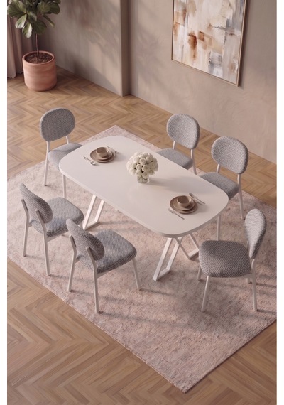Hooli 90x168 Beyaz Mdf Masa, Metal X Ayak, Metal Sandalye, 6 Kişilik Mutfak Masası Takımı Ve Yemek Masası Takımı Gri Hooli 90x168 Beyaz Mdf Masa, Metal X Ayak, Metal Sandalye, 6 Kişilik Mutfak Masası Takımı Ve Yemek Masası Takımı Gri