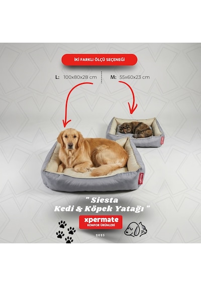 Xpermate Kedi Yatağı ve Köpek Yatağı 80 x 100 x 28 CM Fermuarlı Evcil Hayvan Yatağı Yuvi Siesta