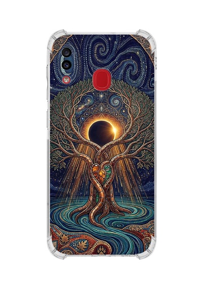 Printify Samsung Galaxy A20 İle Uyumlu Simya Serisi Kozmik Denge Tasarımlı Uv Baskılı Köşe Korumalı Antişok Kılıf Şeffaf