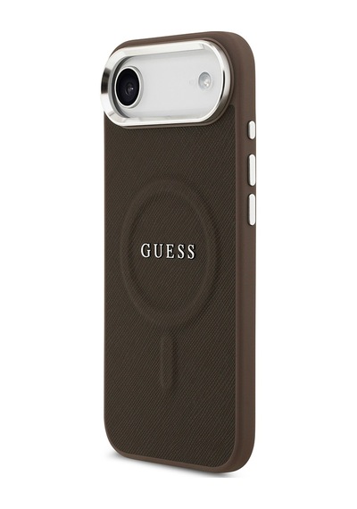 Apple Uyumlu iPhone 17 Air Kılıf Guess Lisanslı M-safeli Klasik Yazı Logolu Pu Deri Kapak Kahverengi Kahverengi