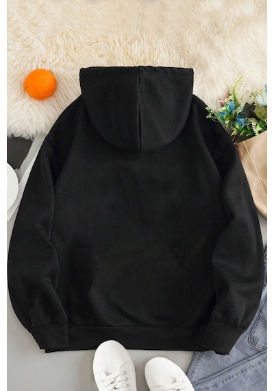 Unisex Panda Baskılı Oversize Sweatshirt Siyah