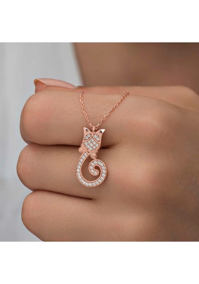 Gümüş Kedi Kadın Kolye (551188487)