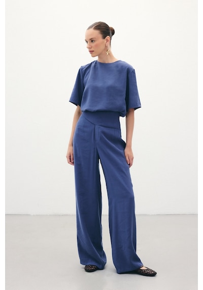Sateen Kemer Detaylı Modal Pantolon - İndigo-136376 Indigo