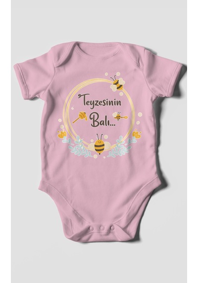 Morivokids Teyzesinin Balı Kısa Kollu Bebek Body %100 Pamuk Zbn93-kk Koyu Pembe