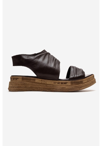 Luvishoes Lunas Kahverengi Hakiki Deri Yandan Fermuarlı Kadın Sandalet Kahverengi