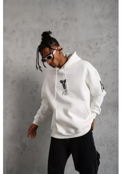 Vexor Unisex Sırt Baskılı Kapüşonlu Üç İplik Oversize Sweatshirt - Beyaz