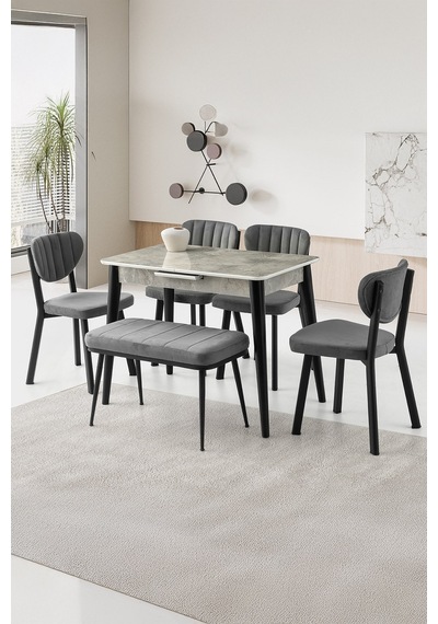 Mini 60 X 100 Milano Mdf Ortadan Açılır Masa 4 Ad Esinti Sandalye 1 Ad Sırtsız Mini Bench