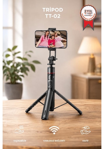 Tripod Çok Amaçlı Mıknatıslı Kumandalı 1.75 Cm Selfie Çubuğu Tt02 Siyah