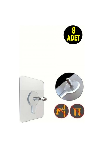 Sekiz Adet Güçlü Vantuzlu Askı Yapışkanlı Çerçeve Saat Resim Tava Kepçe Kaşık Askılık Beyaz