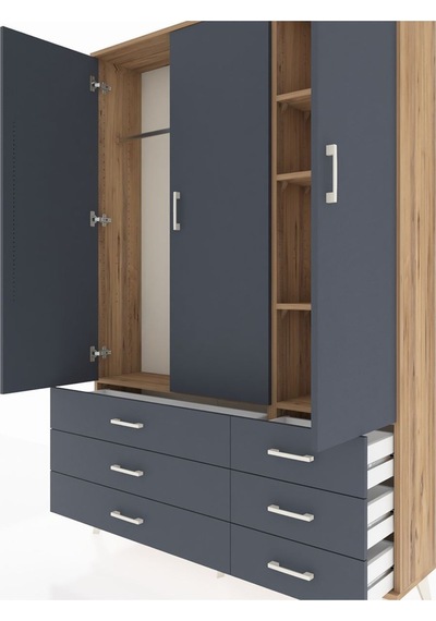 Arges Dolap 5 Raflı 6 Çekmeceli Tek Askılı 132x30x195 Çam-antrasit/antrasit Antrasıt/antrasıt Arges Dolap 5 Raflı 6 Çekmeceli Tek Askılı 132x30x195 Çam-antrasit/antrasit Antrasıt/antrasıt