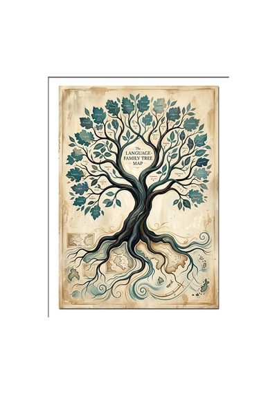 Aile Ağacı Dil Haritası Vintage Dekoratif Kanvas - Mdf Ahşap Tablo