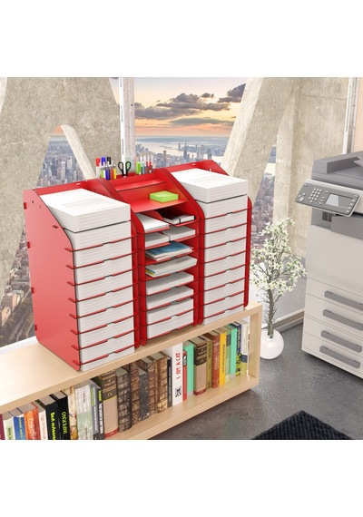 Design Otto Tower Masaüstü Organizer 10 Kat A4 Evrak Rafı 6 Renk Ceviz