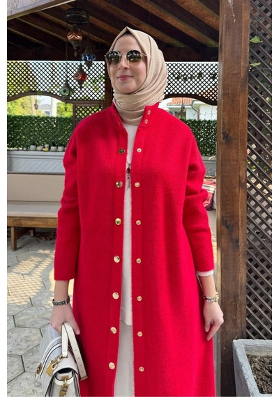 Rabia Şamlı Yakut Angora Triko Kap Kırmızı Normal