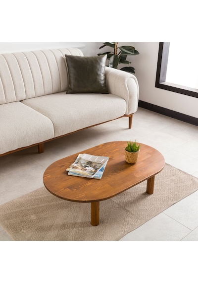 Furnirem Masif Çam Ahşap Oval Orta Sehpa Modern Salon Sehpası 76x45 Cm Ceviz