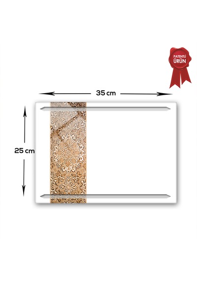 Kanallı Cam Kesme Tahtası - Arabesk Tek Şerit Desen - 25x35cm