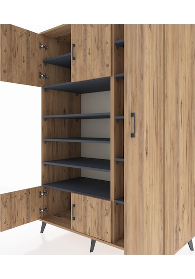 Kronos Dolap 11 Raflı 5 Kapaklı 132x59x195 Çam-çam/antrasit Çam