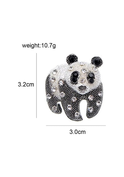 Black & Shine Panda Broş Siyah - Gümüş