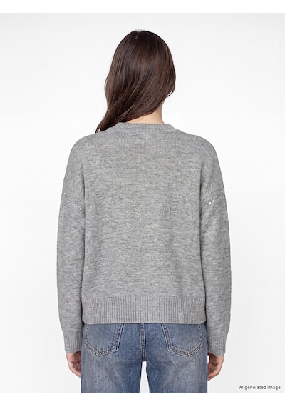Lcw Modest Gri Zımba Detayları Oversize Kadın Triko Kazak Xl-2xl