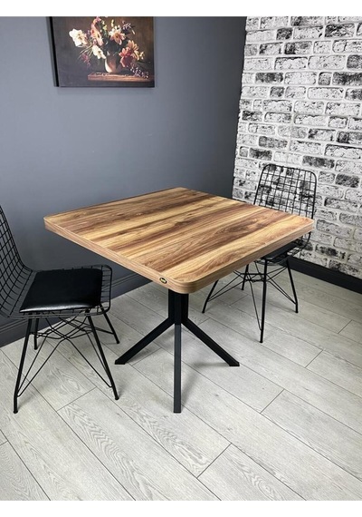 Roma Kemençe Mutfak Yemek Masası Balkon Masası Kavisli Köşe Metal Siyah Ayak 80 Cm