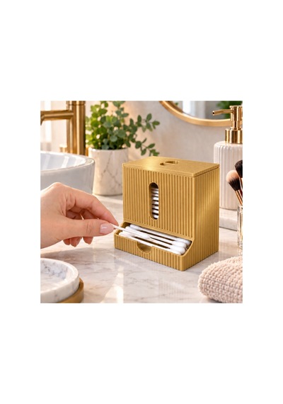 Modern Tasarım Kulak Çubuğu Dispenseri Kapaklı Banyo Makyaj Pamuk Düzenleyici Organizer - Gold
