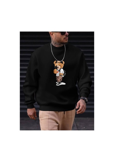 Medinenur Peluş Ayı Baskılı Sweatshirt Siyah