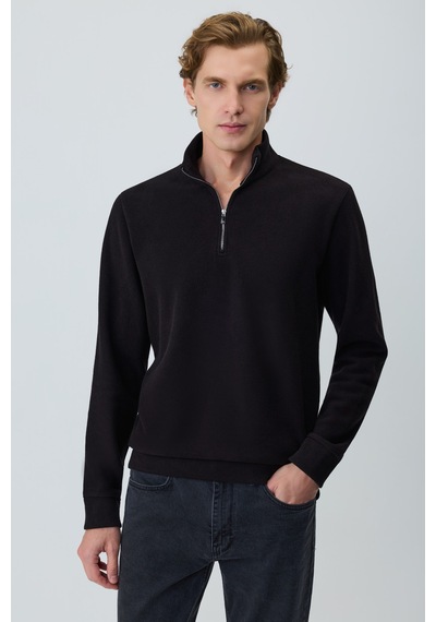 Morven Erkek Siyah Fermuarlı Bato Yaka Dynamic Fit Sweatshirt 27ks063003001 Siyah