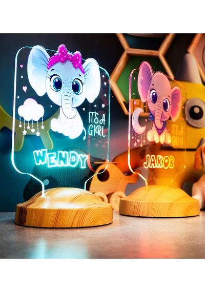 Kız Çocuğa Hediye Fil Figürlü Hediyelik Kişiye Özel Tatlı Fil 3d Led Lamba
