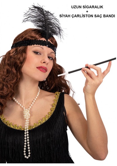 Go İthalat 1920&amp 39 Ler Gatsby Aksesuar Seti Siyah Charleston Saç Bandı &amp Amp Sigaralık 18+ Yaş