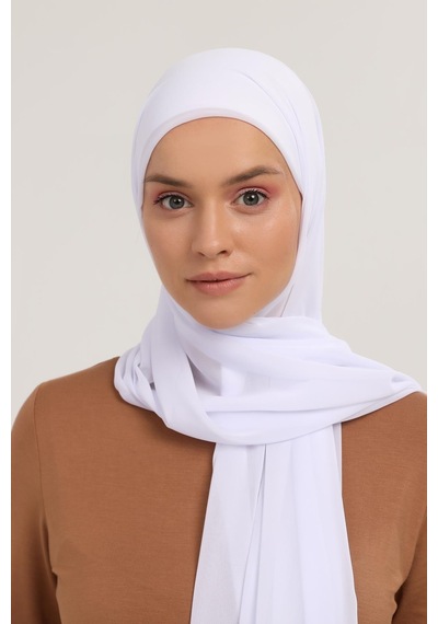 Altobeh Hazır Pratik Lüks Boru Boneli Şifon Şal Beyaz