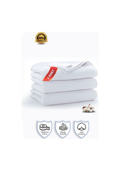 3 Adet Pamuklu, Beyaz El Havlusu El, Yüz, Baş Havlusu Spa Ve Otel Havlusu 50x90 Cm Beyaz