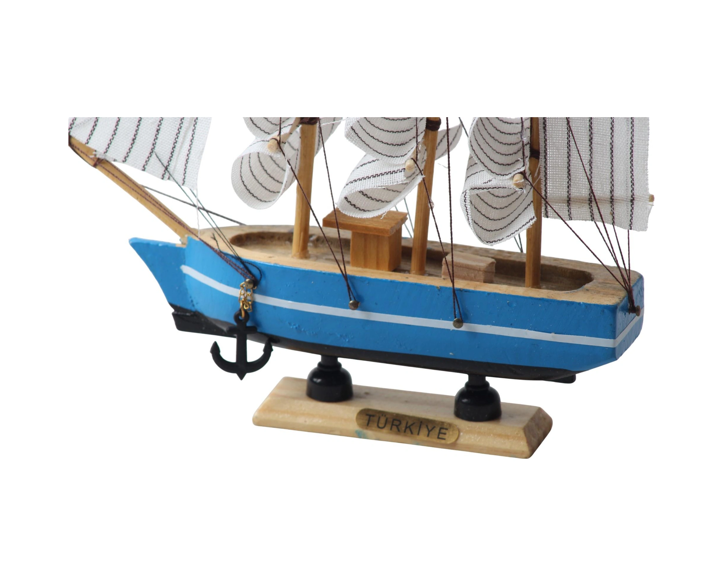Dekoratif Ahşap El Yapımı Yelkenli Gemi Maketi Masaüstü Biblo Ev Ofis Hediyesi 19 Cm. Model D