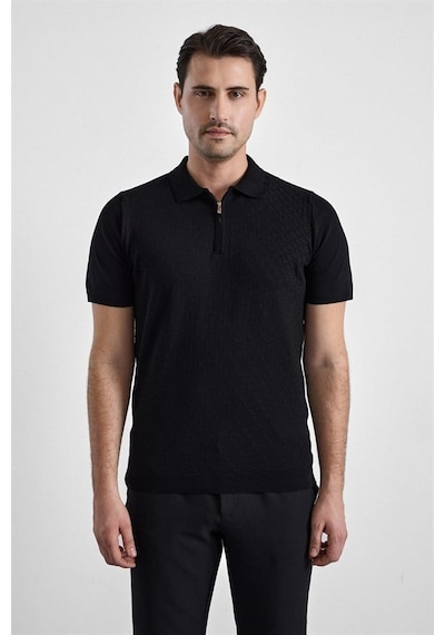 Süvari Siyah Regular Düz Fermuarlı Polo Yaka Kazak Str2013700007-s09