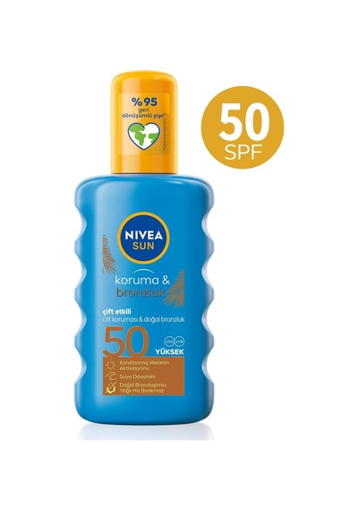 Nıvea Sun Spf50 Koruma Ve Bronzluk Güneş Spreyi 200ml, Doğal Bronzluk, Suya Dayanıklı,melanin