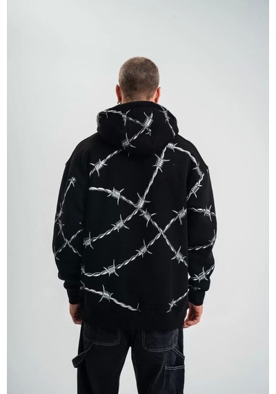 Polızeı Premium Kalite Kapşonlu Varak Ve Pano Baskılı Sweatshirt - Siyah