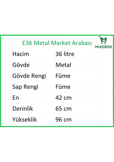 E36 Şarküteri Ve Kuruyemiş Metal Market Arabası 36 Litre Füme