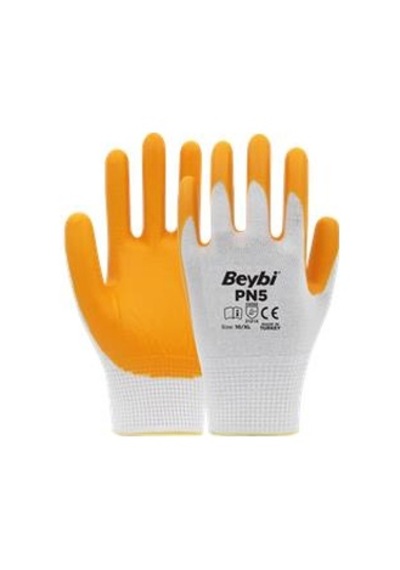Beybi Nitril Pmk Pn5 Beyaz Sarı Örme Polyoster Nitril 10 Beden 12li Paket En388 3121x