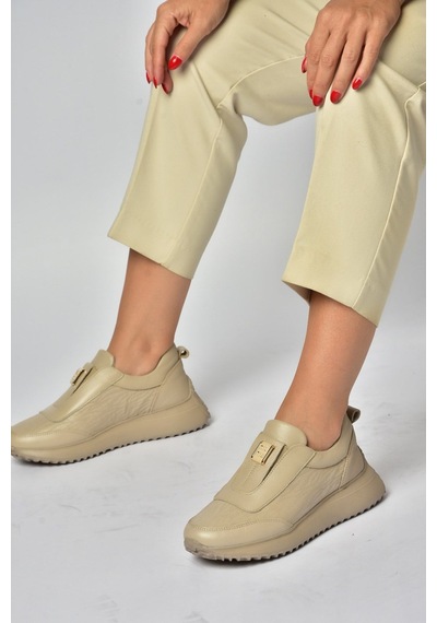 Fox Shoes Z555091903 Vizon Hakiki Deri Kalın Tabanlı Spor Ayakkabı Sneakers