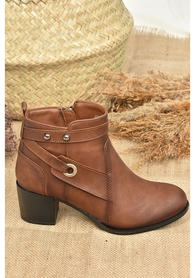 Fox Shoes Taba Kalın Topuklu Kadın Bot L674155009