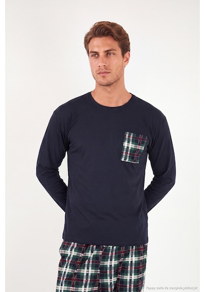 Buratti Ekoseli Cepli Beli Lastikli % 100 Pamuk Regular Fit Pijama Takımı Erkek Pijama Takımı 6572001 Koyu Lacivert