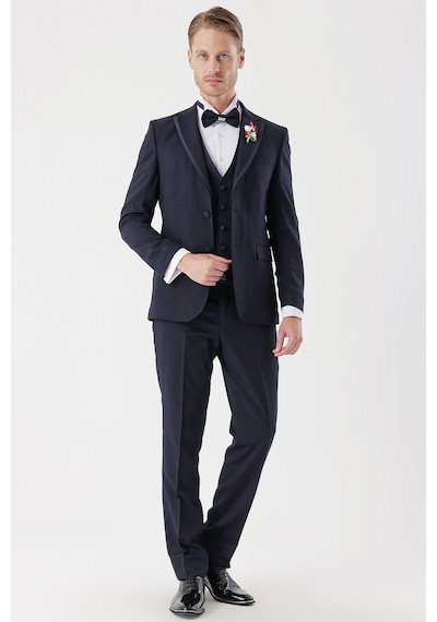 İmza Koyu Lacivert Desenli Armürlü Çıkarılabilir Mono Yaka Yelekli 6 Drop Slim Fit Smokin Damatlık Takım 1001230202-Koyu Lacivert İmza Koyu Lacivert Desenli Armürlü Çıkarılabilir Mono Yaka Yelekli 6 Drop Slim Fit Smokin Damatlık Takım 1001230202-Koyu Lacivert