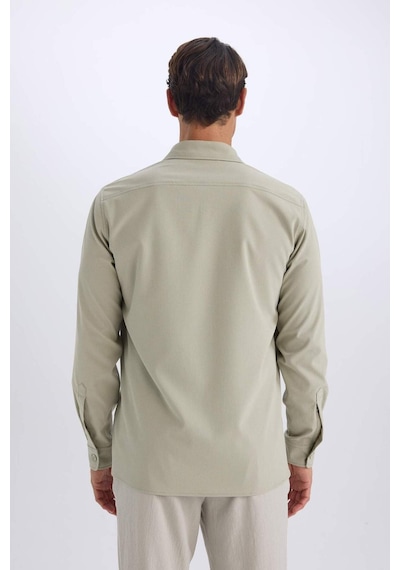 DeFacto Regular Fit Polo Yaka Basic Düz Gofre Uzun Kollu Gömlek D8713AX25SPKH492