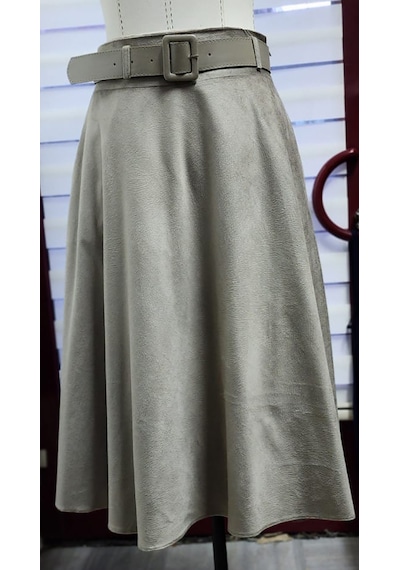 Soralline Kadın Kışlık Crocodıl Kadife Desen Kloş Etek 780 75 Cm Boyunda Haki