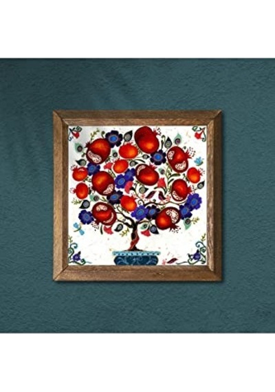 Nar Ağacı Taş Duvar Tablosu Ahşap Çerçeveli Duvar Dekoru Wall Art 25x25cm W1-03 Diğer