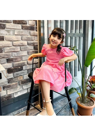Minigimin Cicileri Miniğimin Cicileri Karpuz Kol Pembe Kız Keten Elbise
