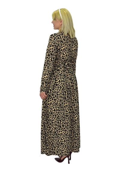 Kadın Leopar Desen Krep O Yaka Elbise Bgl-st03539 001