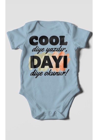 Morivokids Cool Diye Yazılır Dayı Diye Okunur Kısa Kollu Bebek Body %100 Pamuk Bebe Mavisi