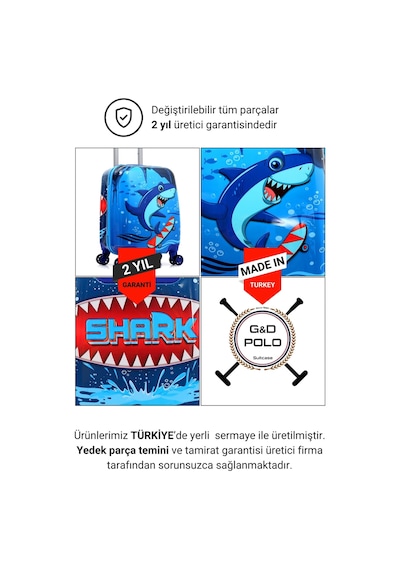 Louisiana Polo Baby Shark Policarbon Çocuk Valizi 0249 Mavi