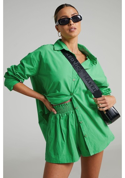 Seeh Yeşil Oversize Basic Kadın Gömlek Sh268