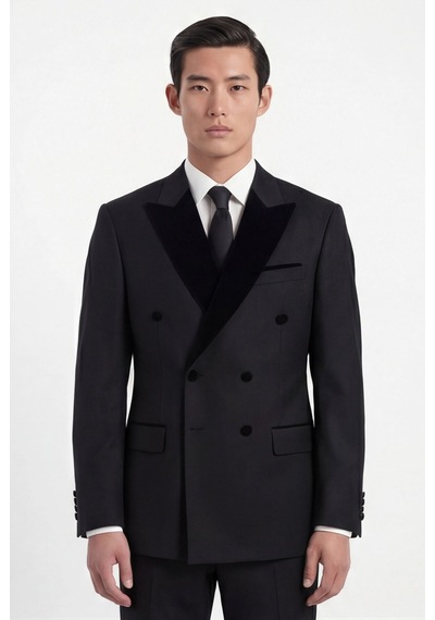 Giotelli Erkek Siyah Dar Kesim Slim Fit Viskon Dokuma Normal Bel 6 Drop Klasik Takım Elbise